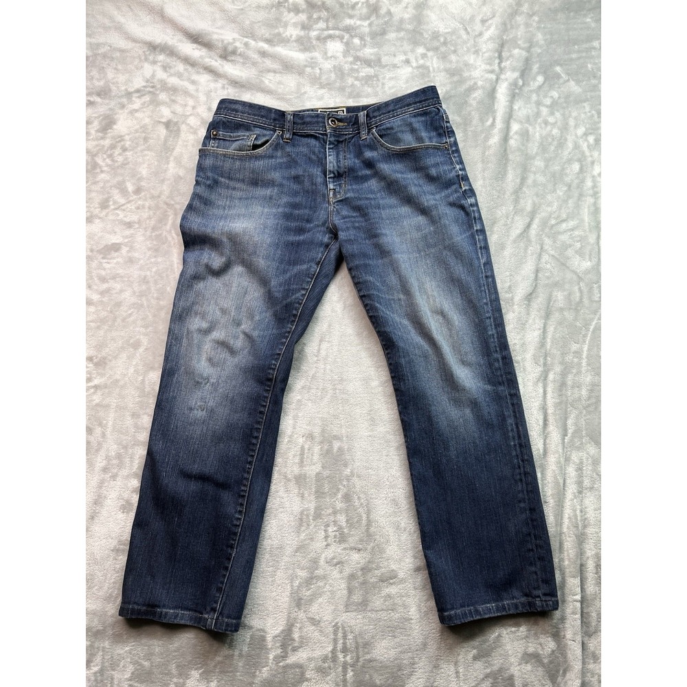 Travis Mathew Mens Sz 36x30 Blue Jeans Straight Whiskered Faded Mid Rise Guys
